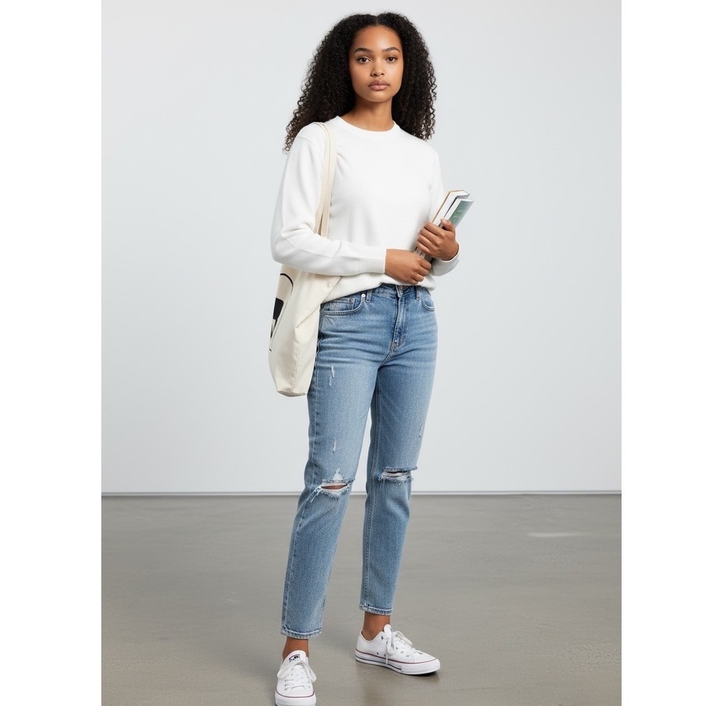 KENDALL + KYLIE Women's High Rise Acid Wash Distressed Straight Leg Jeans 3/26
